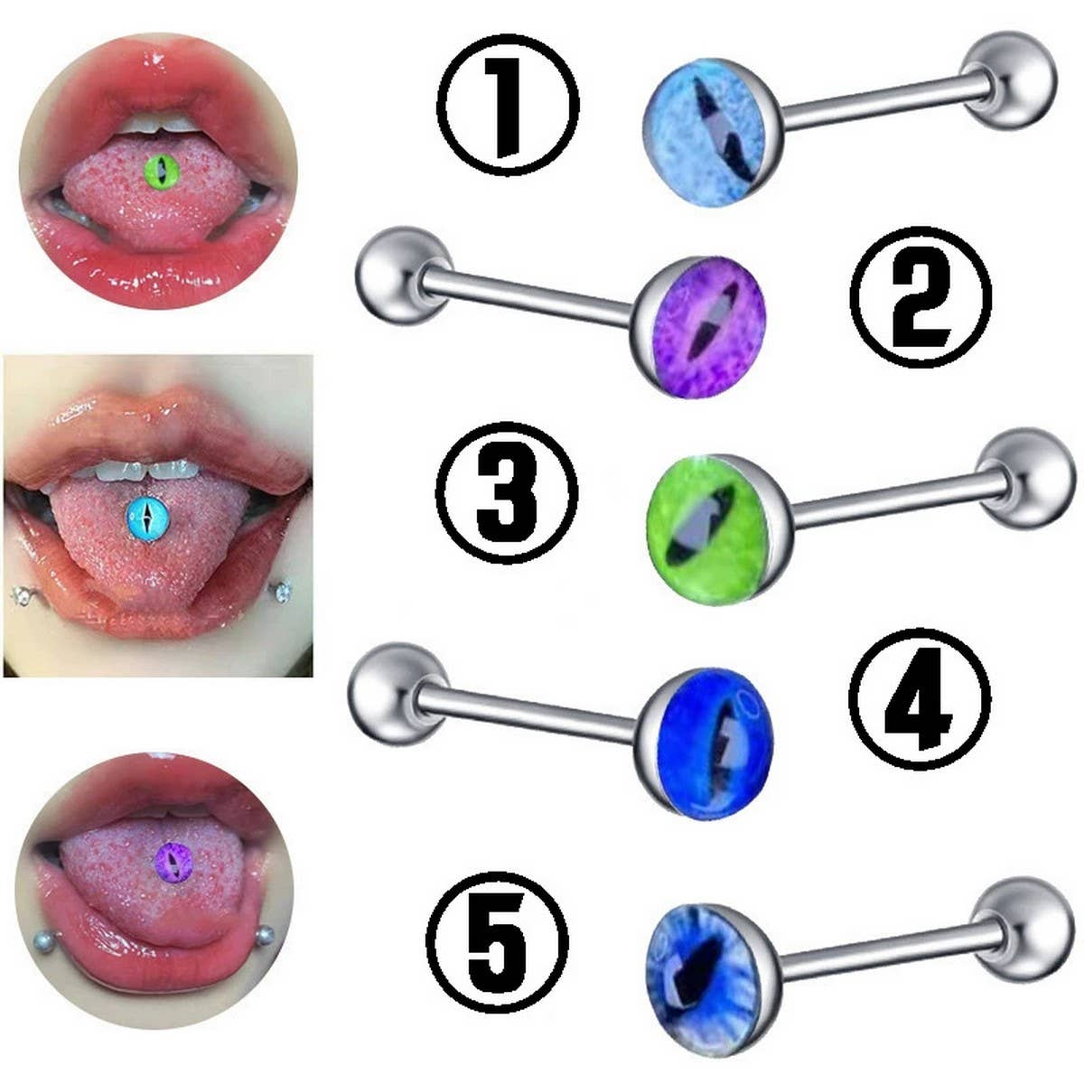 Colorful Eye Tongue Stud Stainless Steel Piercing