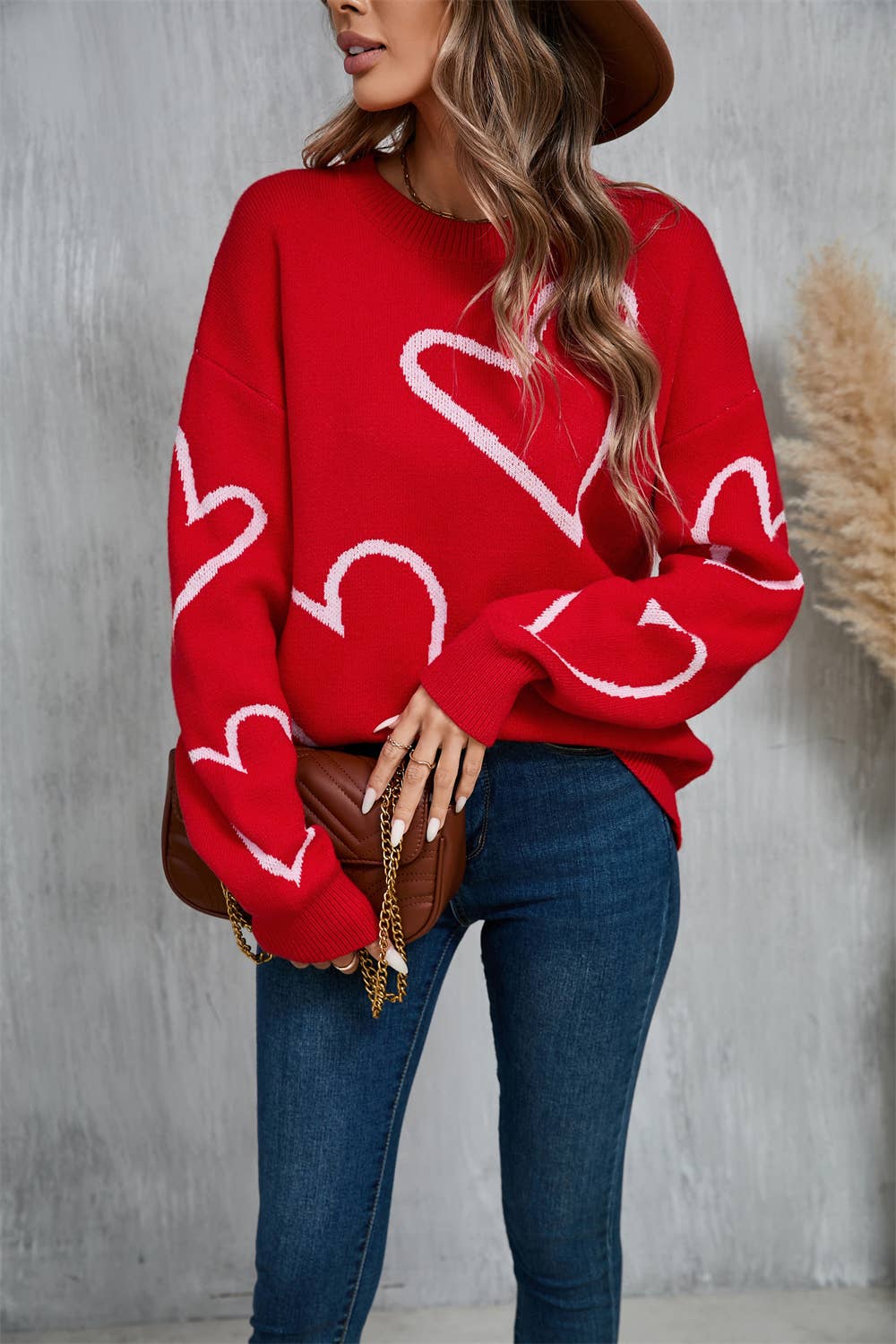 Valentine's Day color contrast heart pullover sweater
