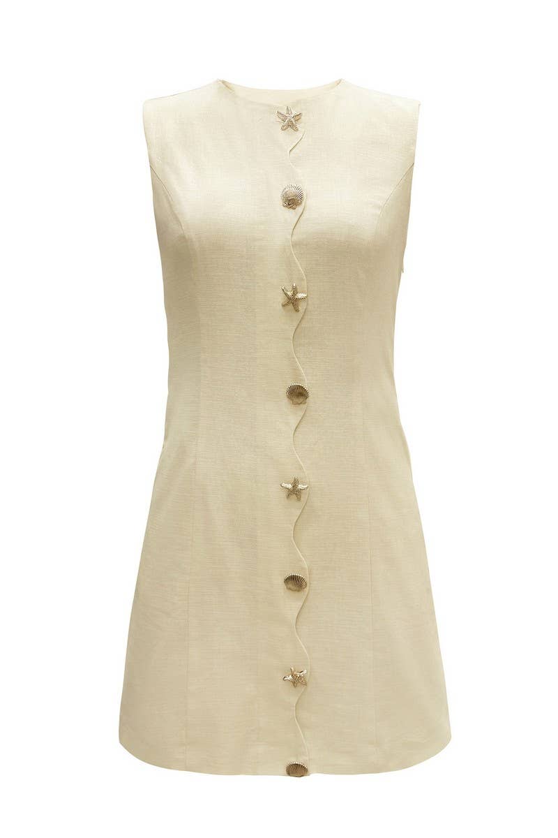 CWDSD8911_ELEGANT SLEEVELESS BUTTON MINI DRESS