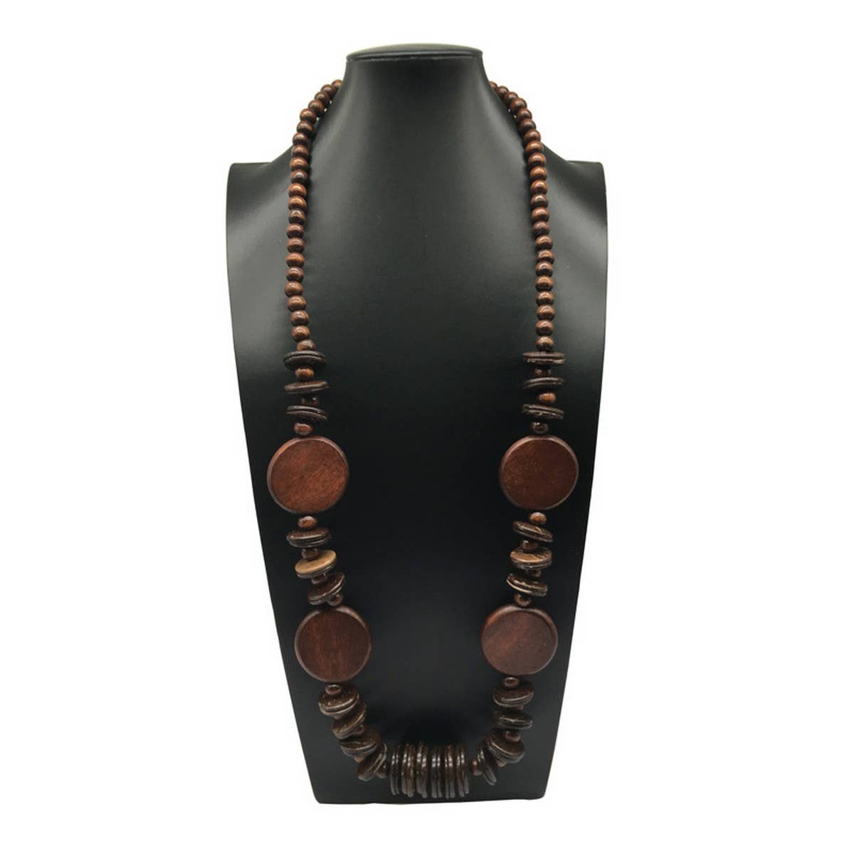 BOHEMIAN COCONUT SHELL ROUND WOOD BEAD NECKLACE_CWMM4845