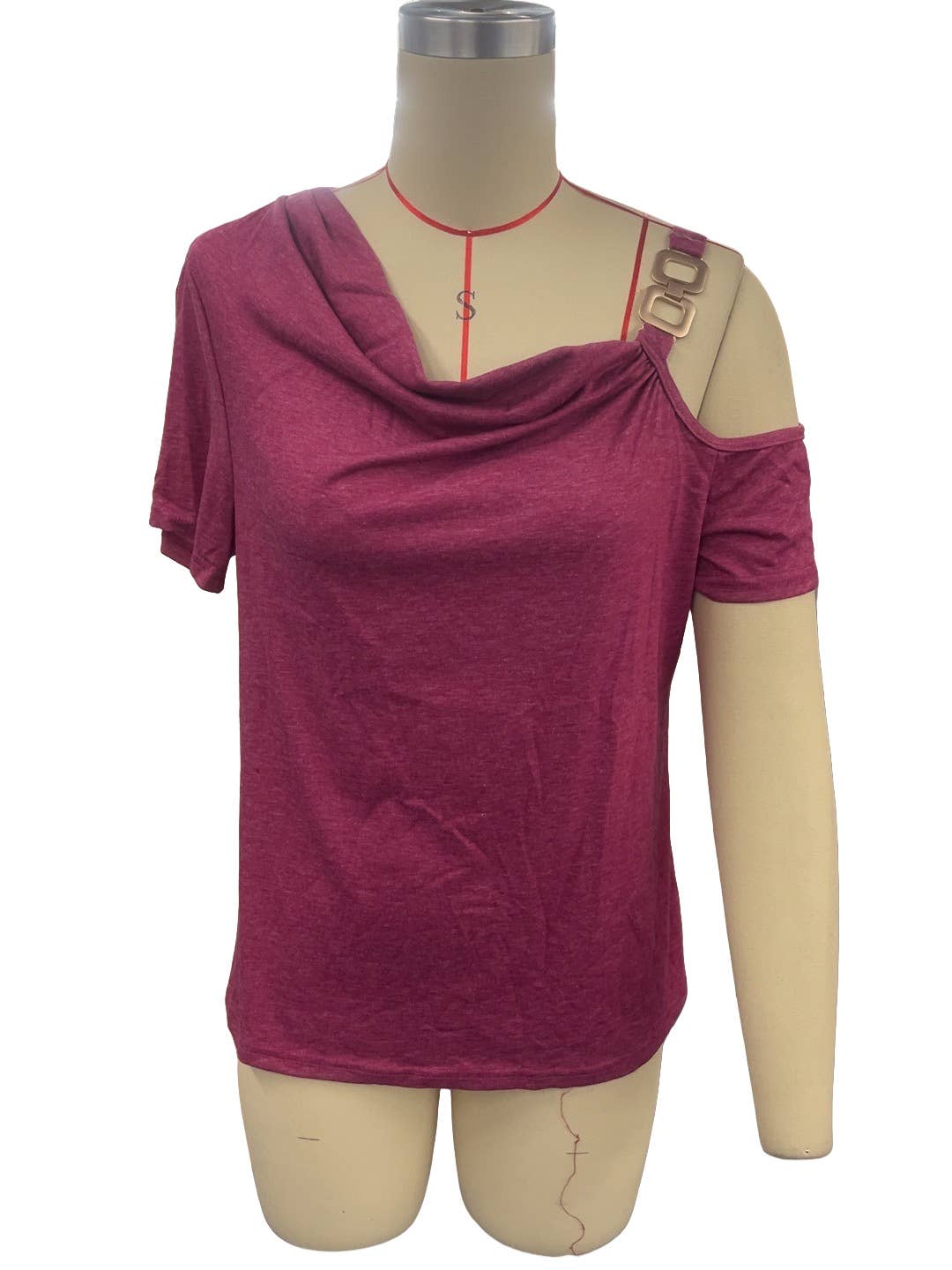 Asymmetrical off-the-shoulder single-button Top