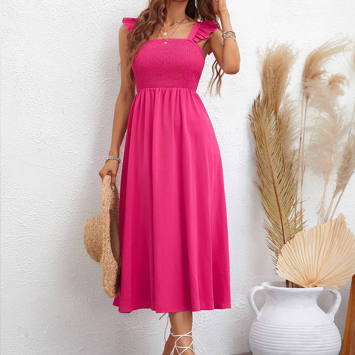 LACE HALTER HIGH-WAISTED SLIM-FIT DRESS