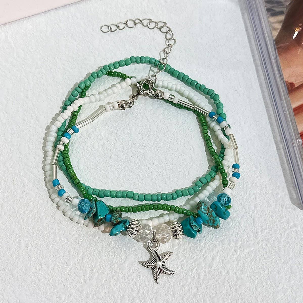 Boho Beaded Anklet ??Starfish & Shell Charms_CWMM6344