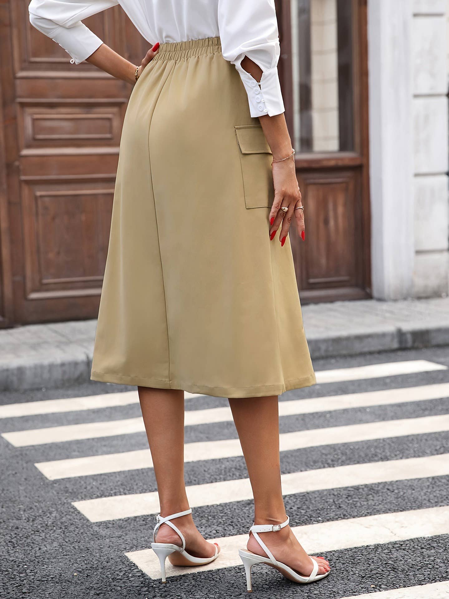 Retro high-waisted A-line mid-length skirt