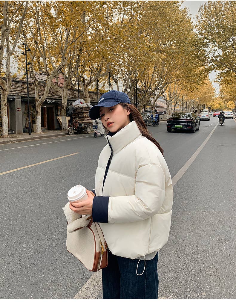 Short standing collar loose thick padded jacket