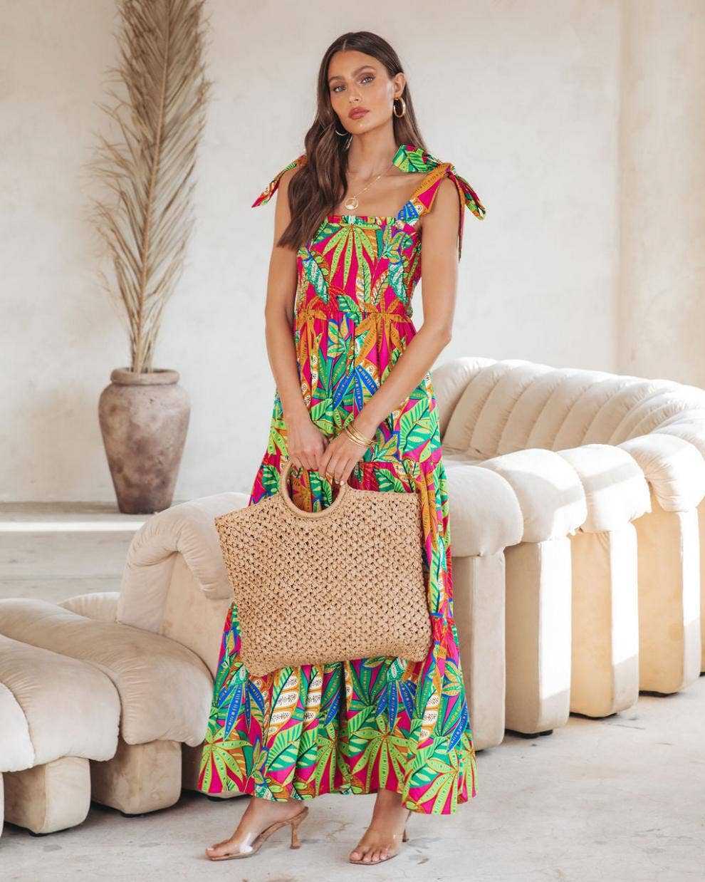 Long holiday dress with strap wrap