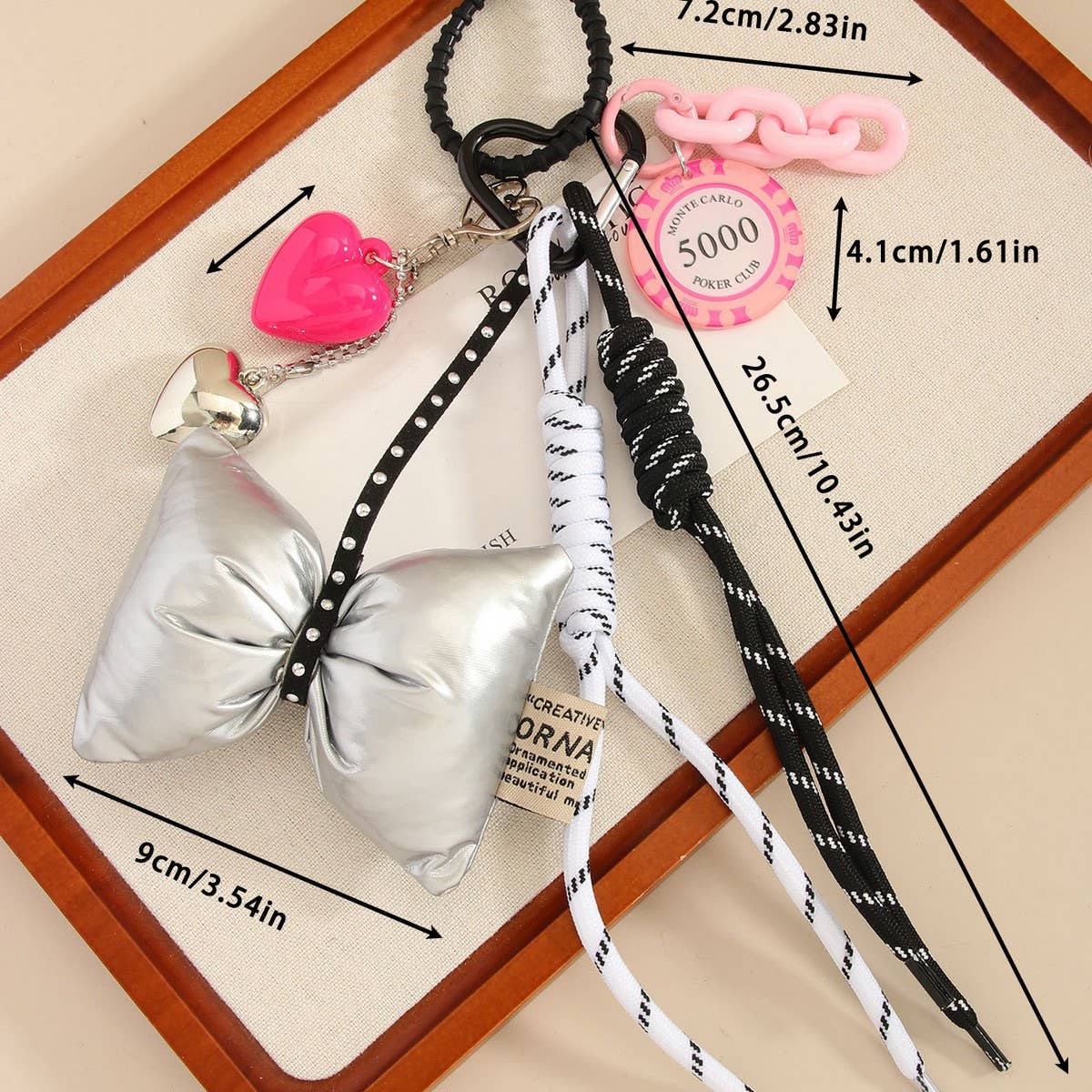 Elegant Bow & Heart Keychain with Poker Chip