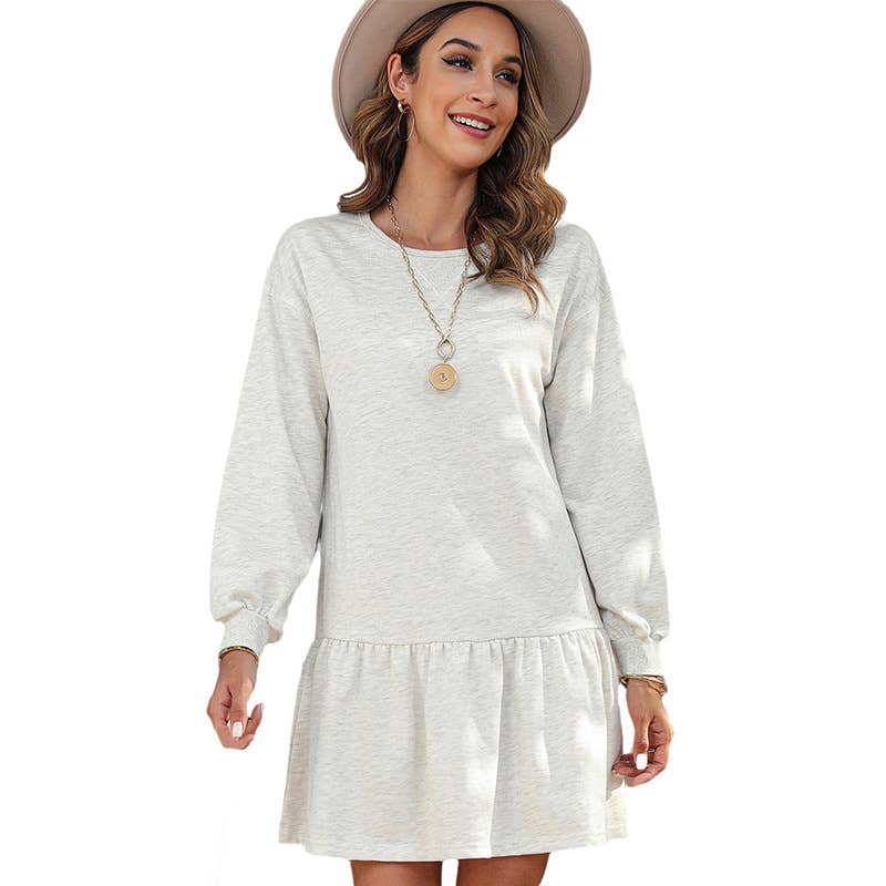 Ruffled long-sleeved sweatshirt dress