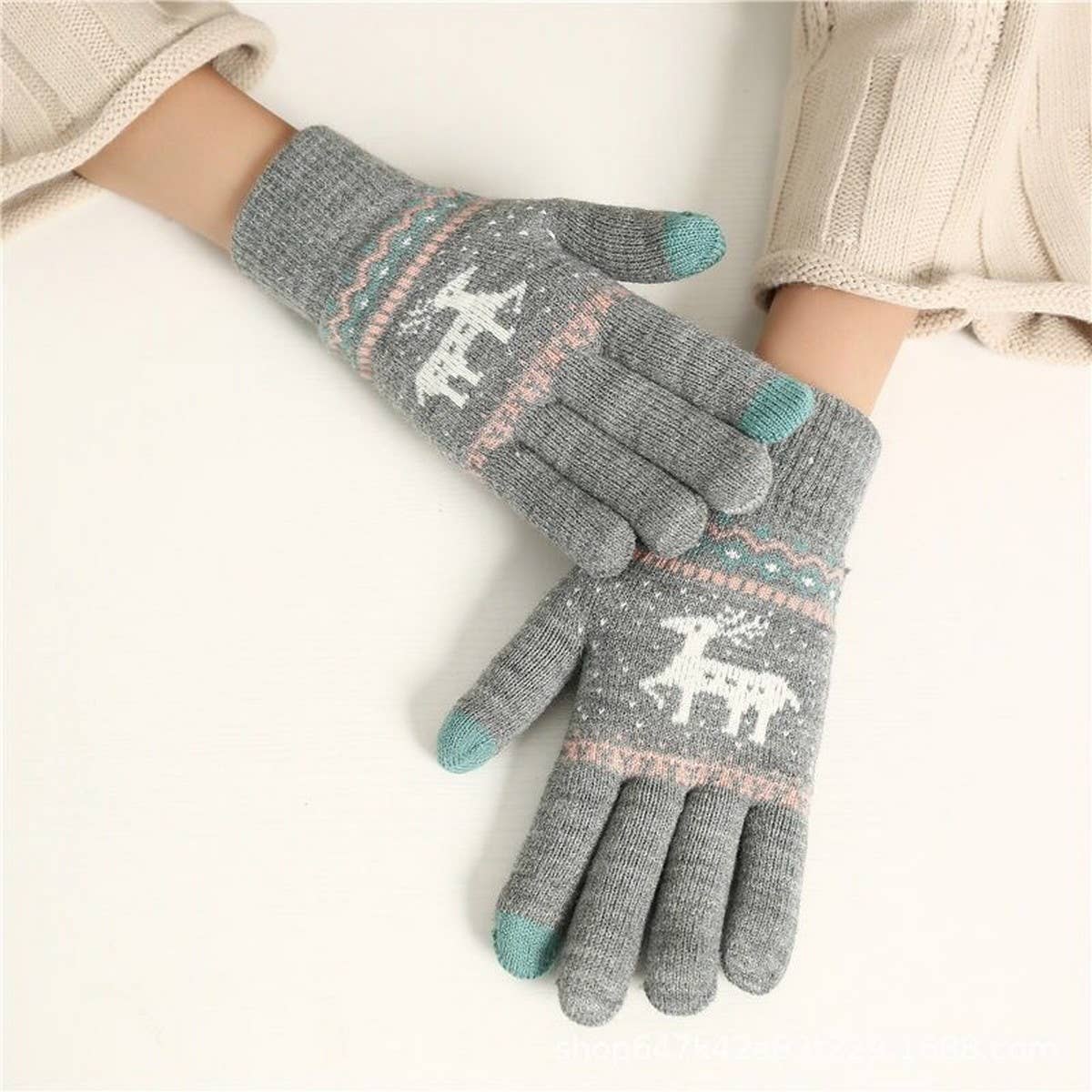 CWAG00571_WOMEN WINTER DOUBLE LAYER KNIT TOUCHSCREEN GLOVES