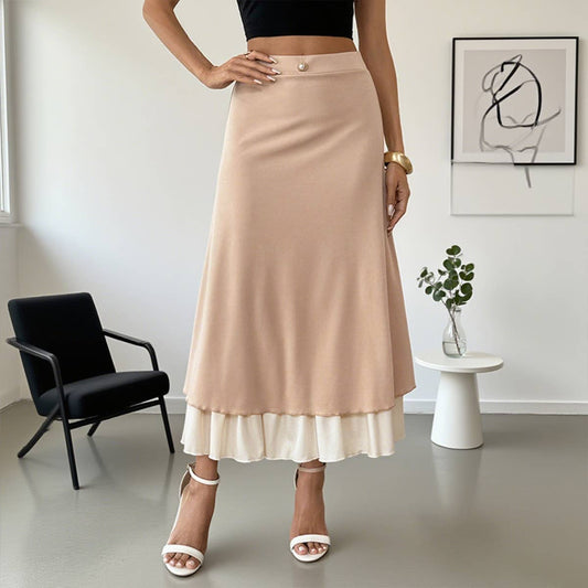 Leisure vacation button cascade long skirt