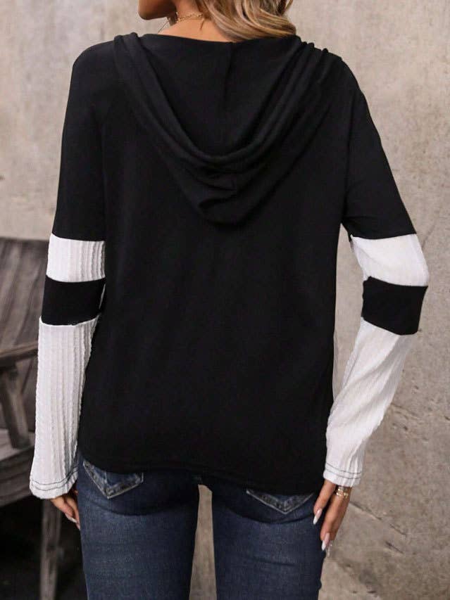 ZIPPER FRONT KNIT LONG SLEEVE COLOR HOODIE