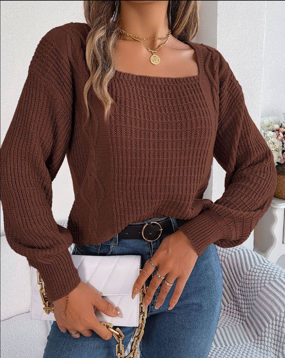 KNITWEAR PULLOVER SQUARE NECK TWIST SWEATER