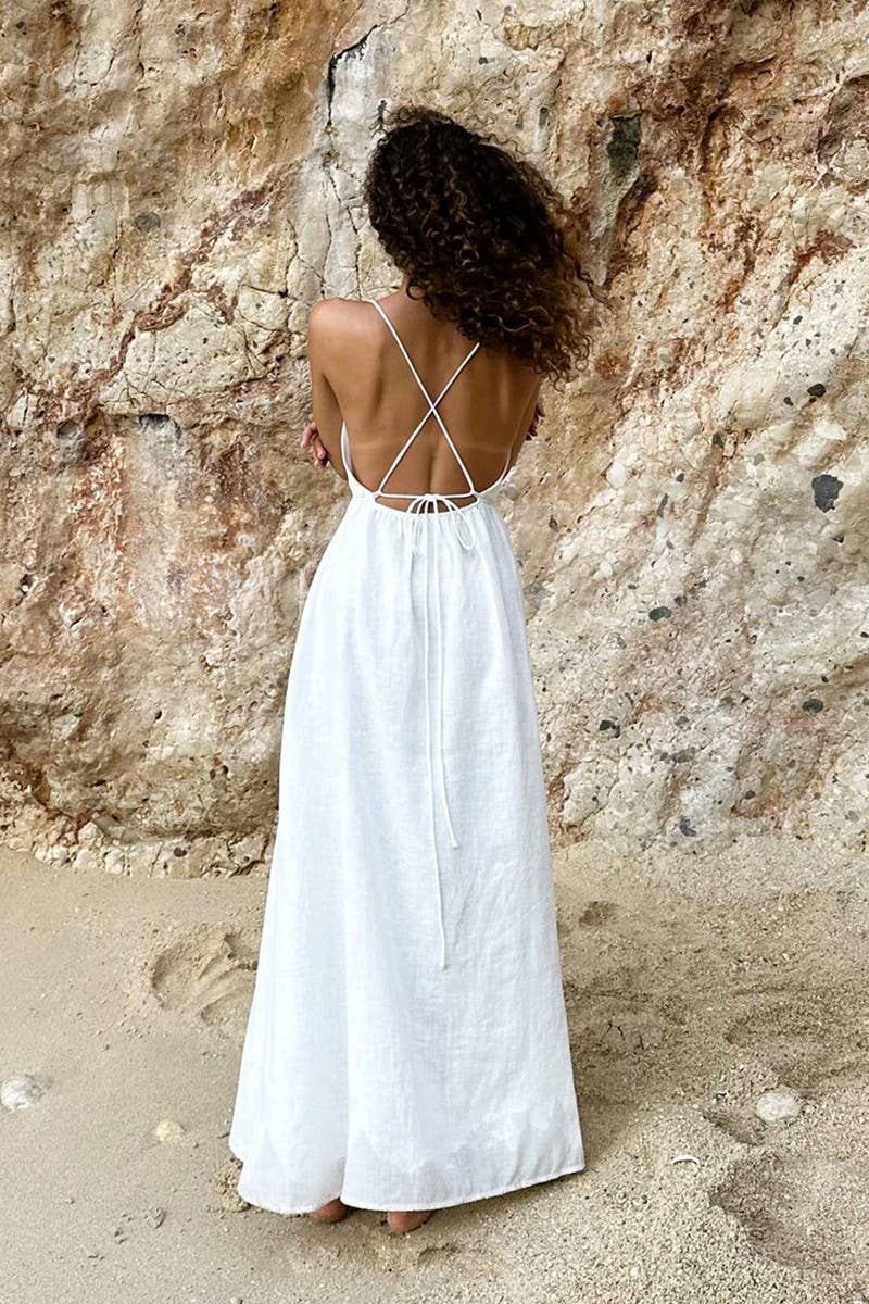 CWDMD5258_COTTON BACKLESS TIE-STRAP MAXI DRESS