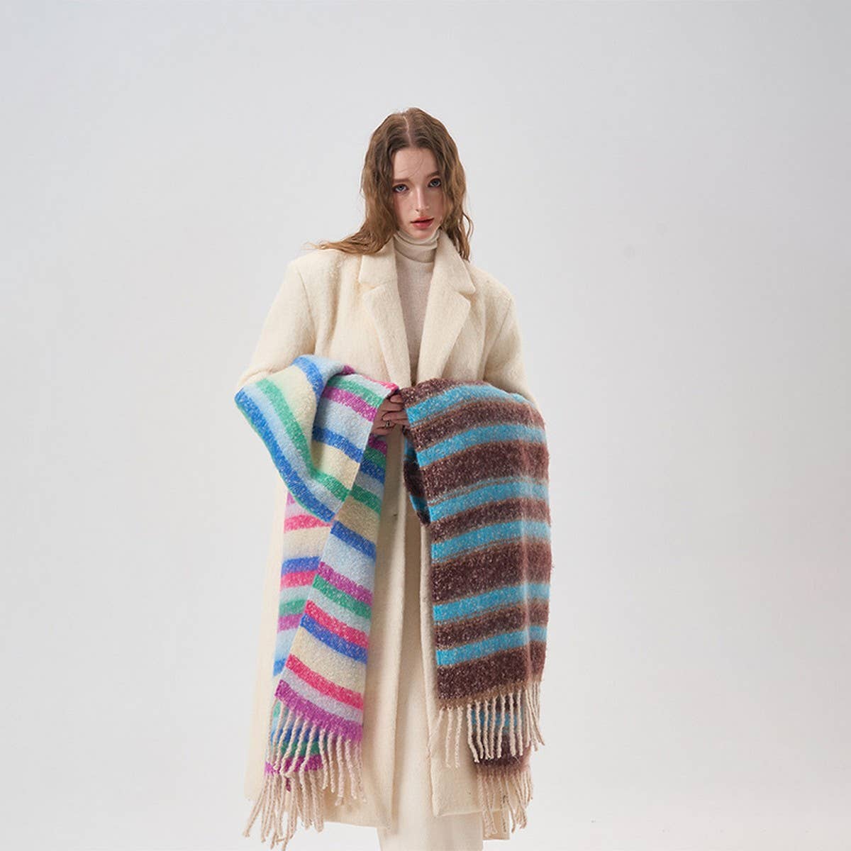 Rainbow Colorblock Scarf - Warm Cozy Winter Wrap_CWASC2351