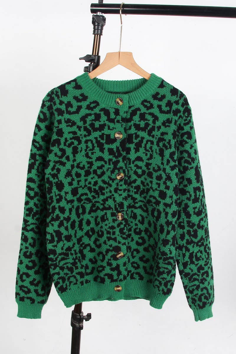 CWOCAL00700_LOOSE LEOPARD PRINT CREWNECK KNIT CARDIGAN