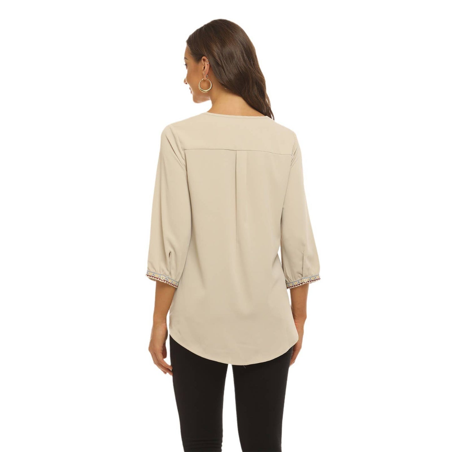 VINTAGE V-NECK EMBROIDERED LOOSE BLOUSE