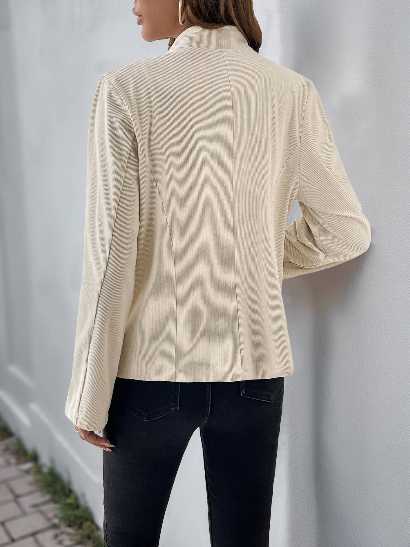 Solid-color corduroy single-breasted jacket