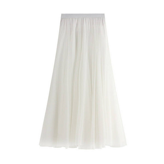 High-Waist Tulle A-Line Pleated Midi Skirt