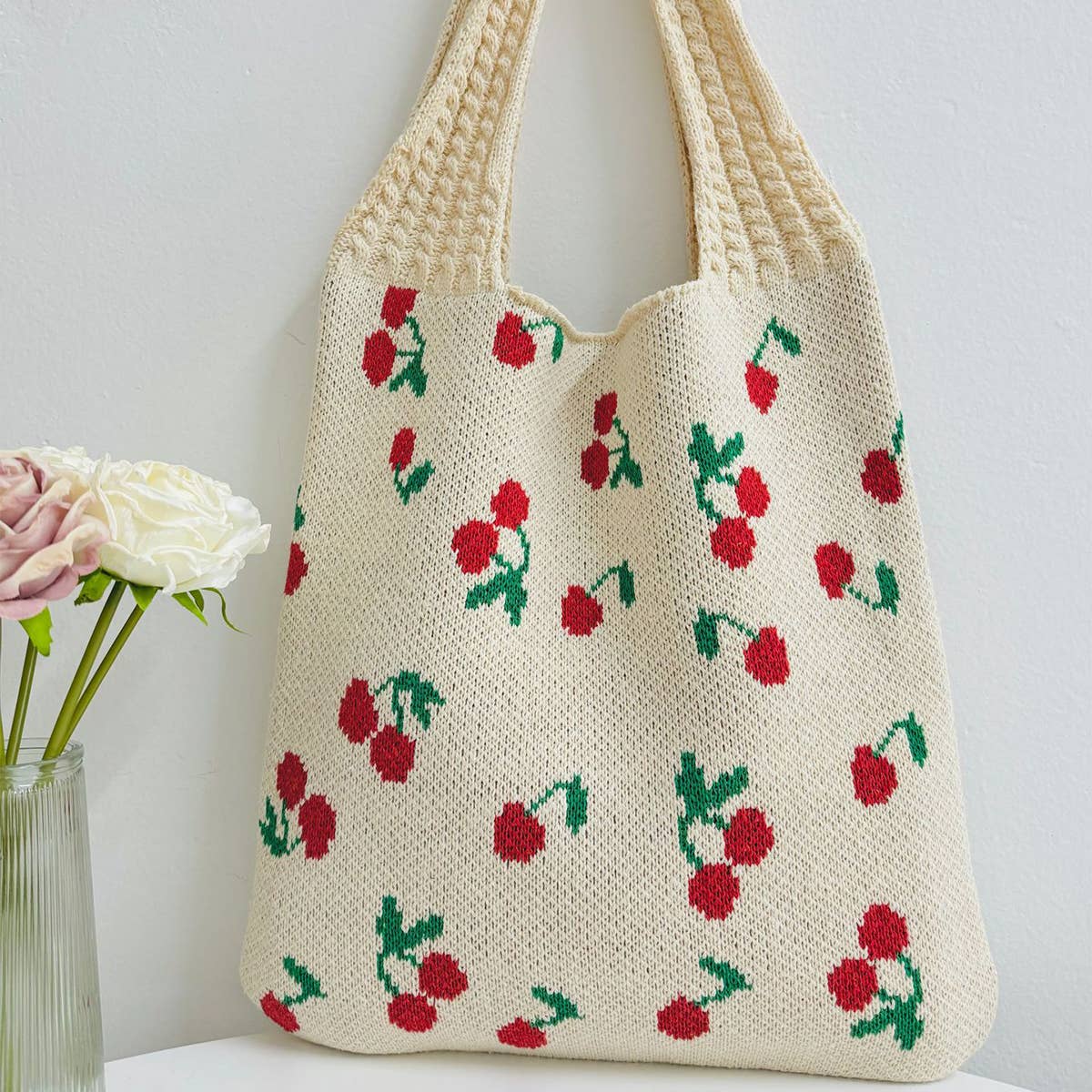 CWAB5062_LARGE CAPACITY KNITTED BOW WOVEN TOTE BAG