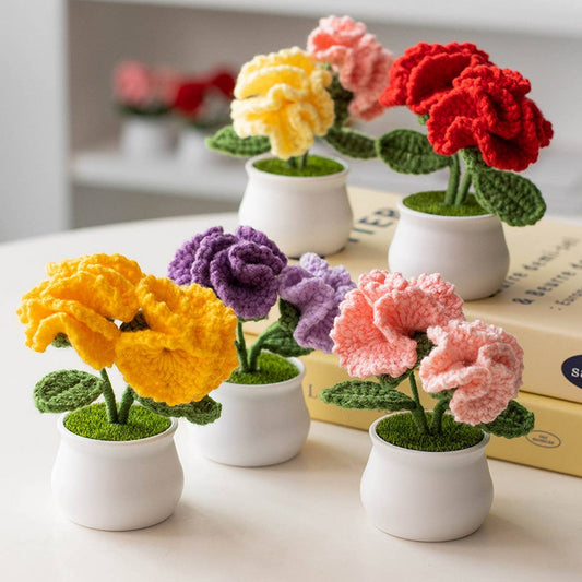 CWMM9282_HAND-KNITTED DOUBLE-HEADED CARNATION POTTED PLANT