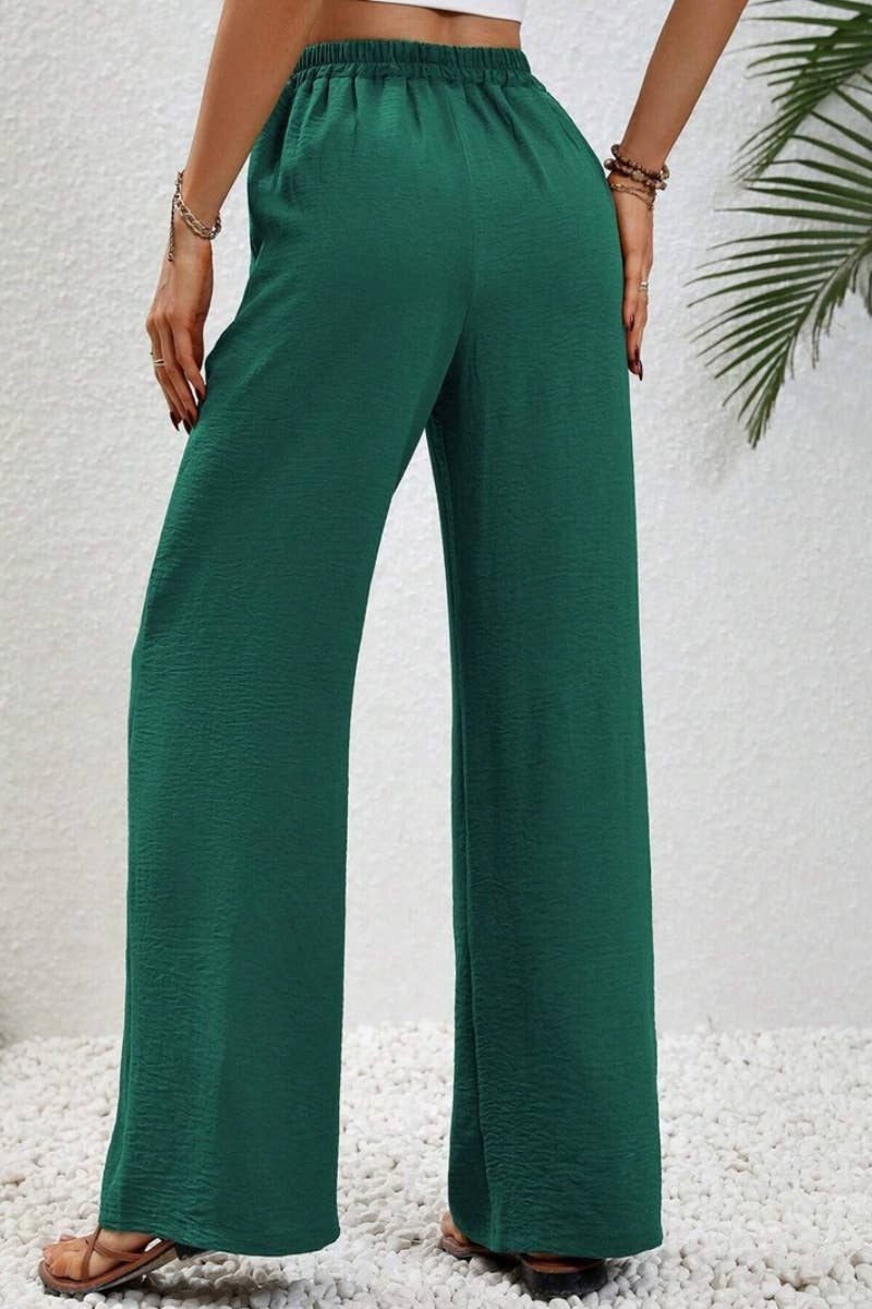 CWBMP0139_SUMMER CASUAL SOLID COLOR LACE-UP WIDE-LEG PANTS