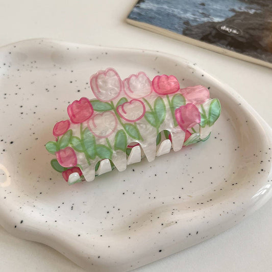 Tulip Lily Rose Hair Claw, Acrylic Flower Clip