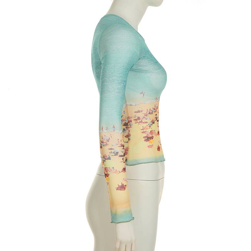 SHEER SHEER VINTAGE PRINT MATCHING MESH T-SHIRT