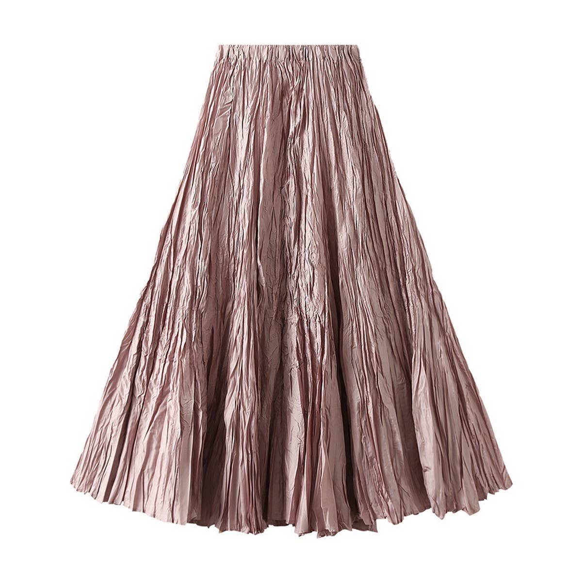 Loose Pleated A-Line Flared Casual Midi Skirt