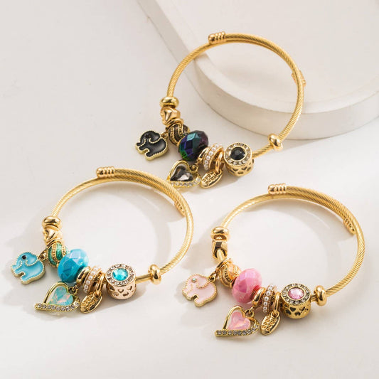 Trendy Elephant Charm Steel Couple Bracelet