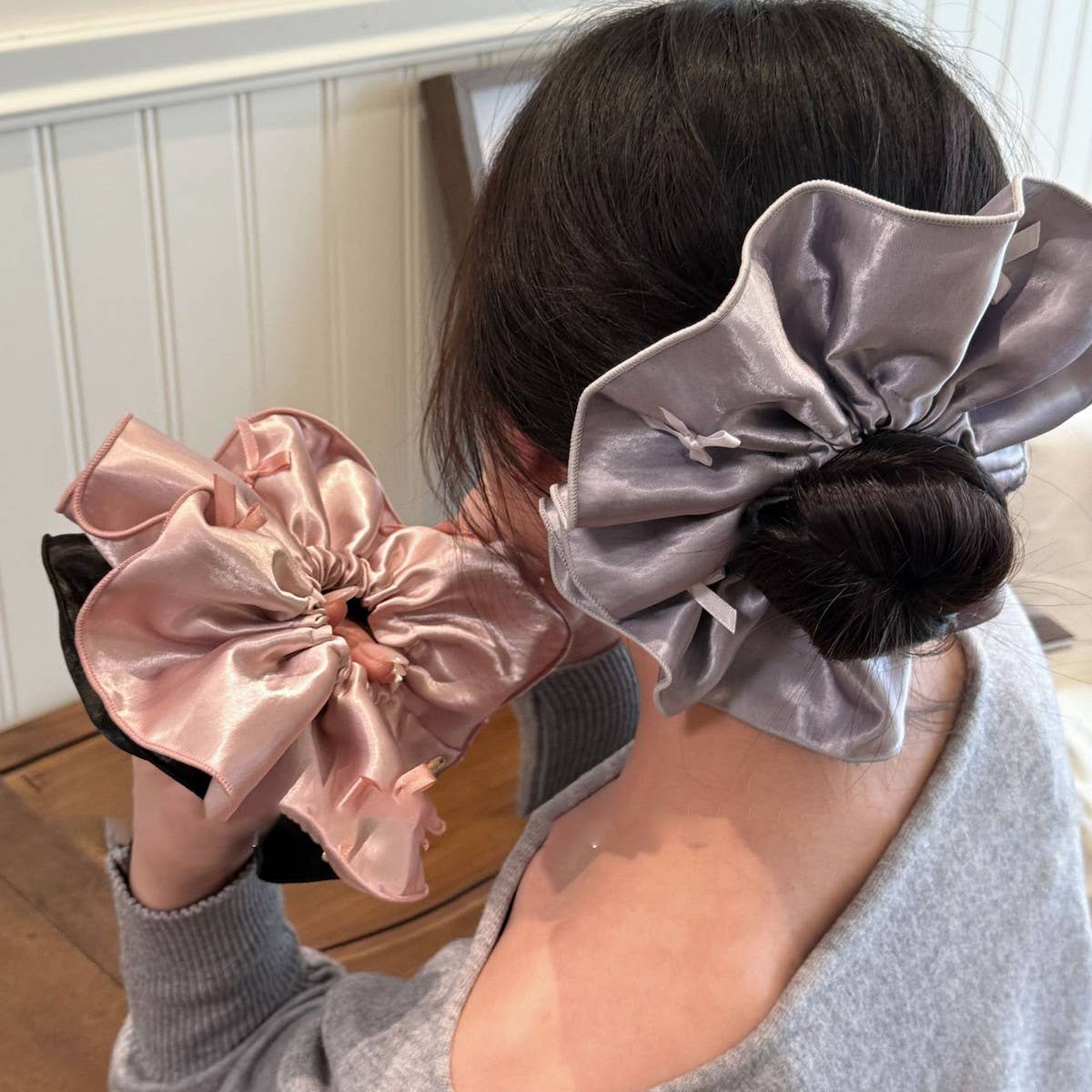 Ballet Satin Bow Scrunchie Elegant Hair Tie_CWAHA5508