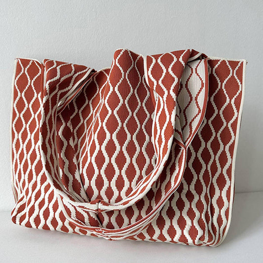 WOMEN FASHION PLAID KNITTED SHOULDER HANDBAG_CWAB1515