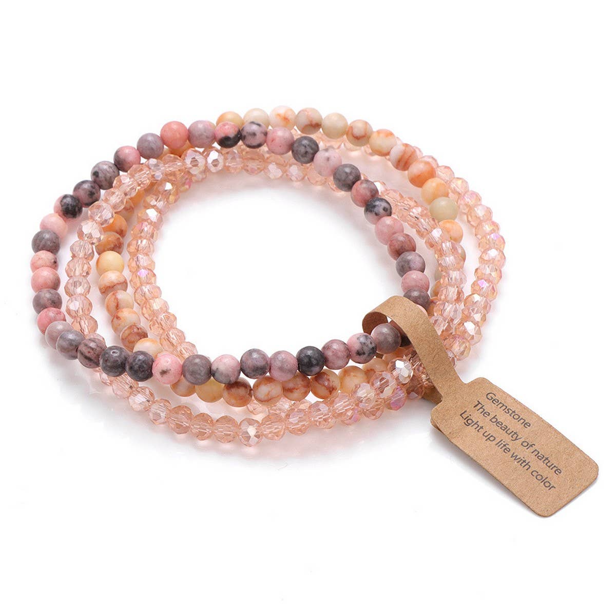 CWAJE4304_GLASS BEAD STONE BEADED FOUR-PIECE BRACELET