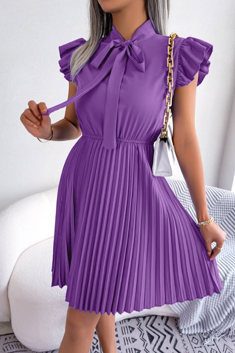 CWDSD4654_SUMMER BOW WAIST DROP PLEATED DRESS SHORT