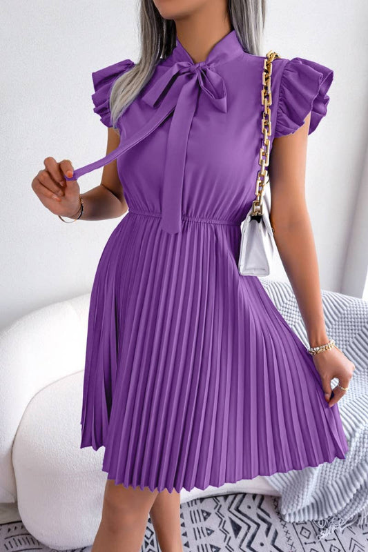 CWDSD4654_SUMMER BOW WAIST DROP PLEATED DRESS SHORT