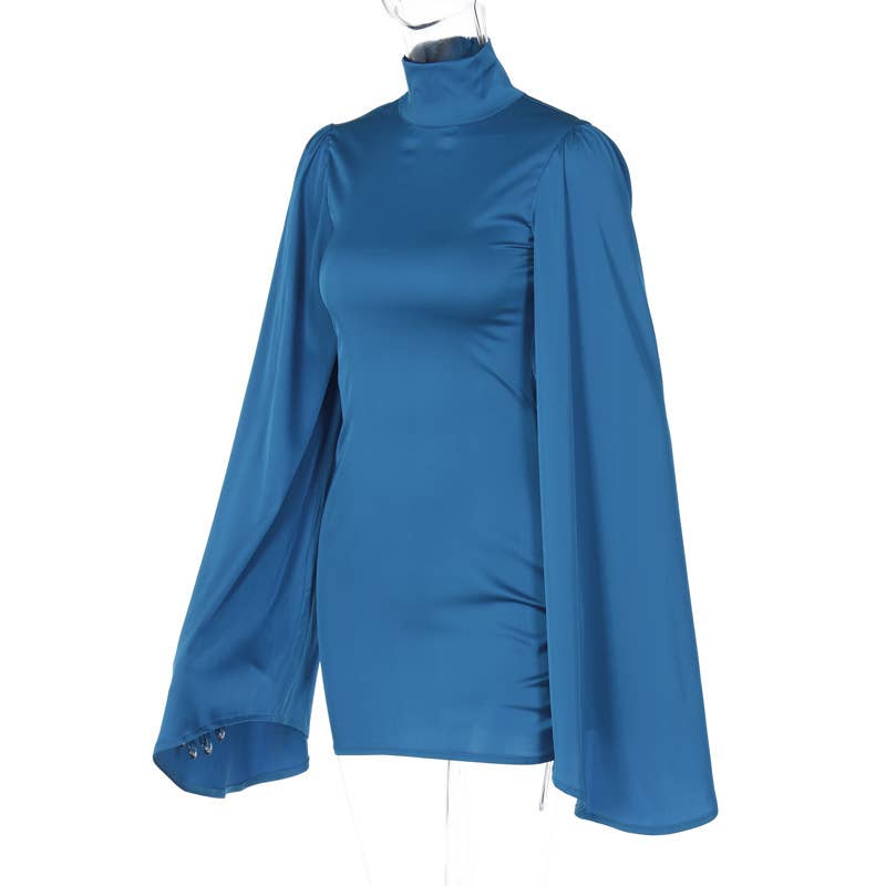 STYLISH TURTLENECK SOLID COLOR WRAP HIP DRESS