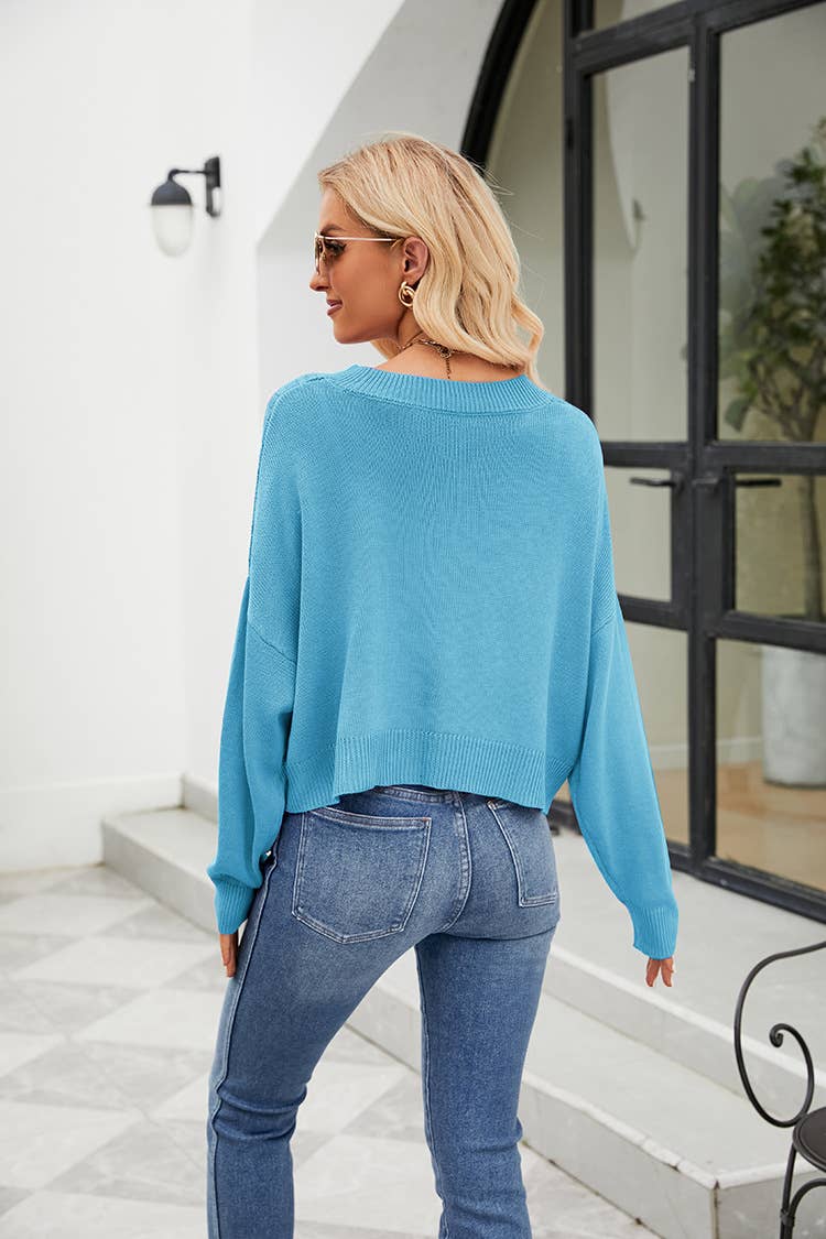 SOLID COLOR TEMPERAMENT V-NECK SWEATER CARDIGAN