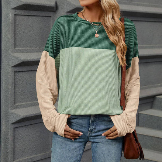 Round neck contrasting colors knitted sweater