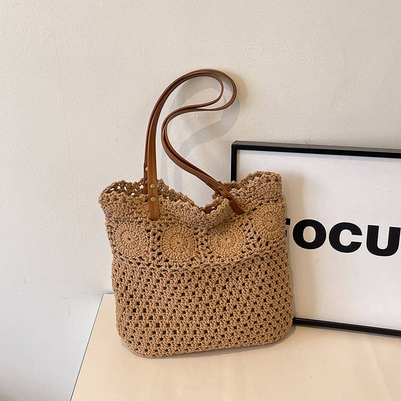 Hollowed-out large-capacity artistic woven bag