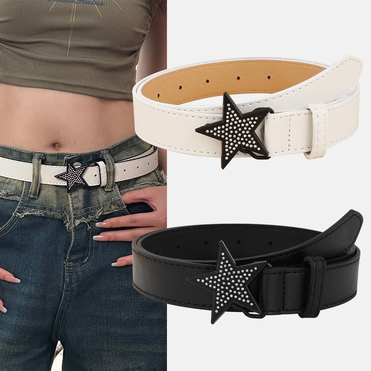 Simple and versatile star-buttoned trendy belt