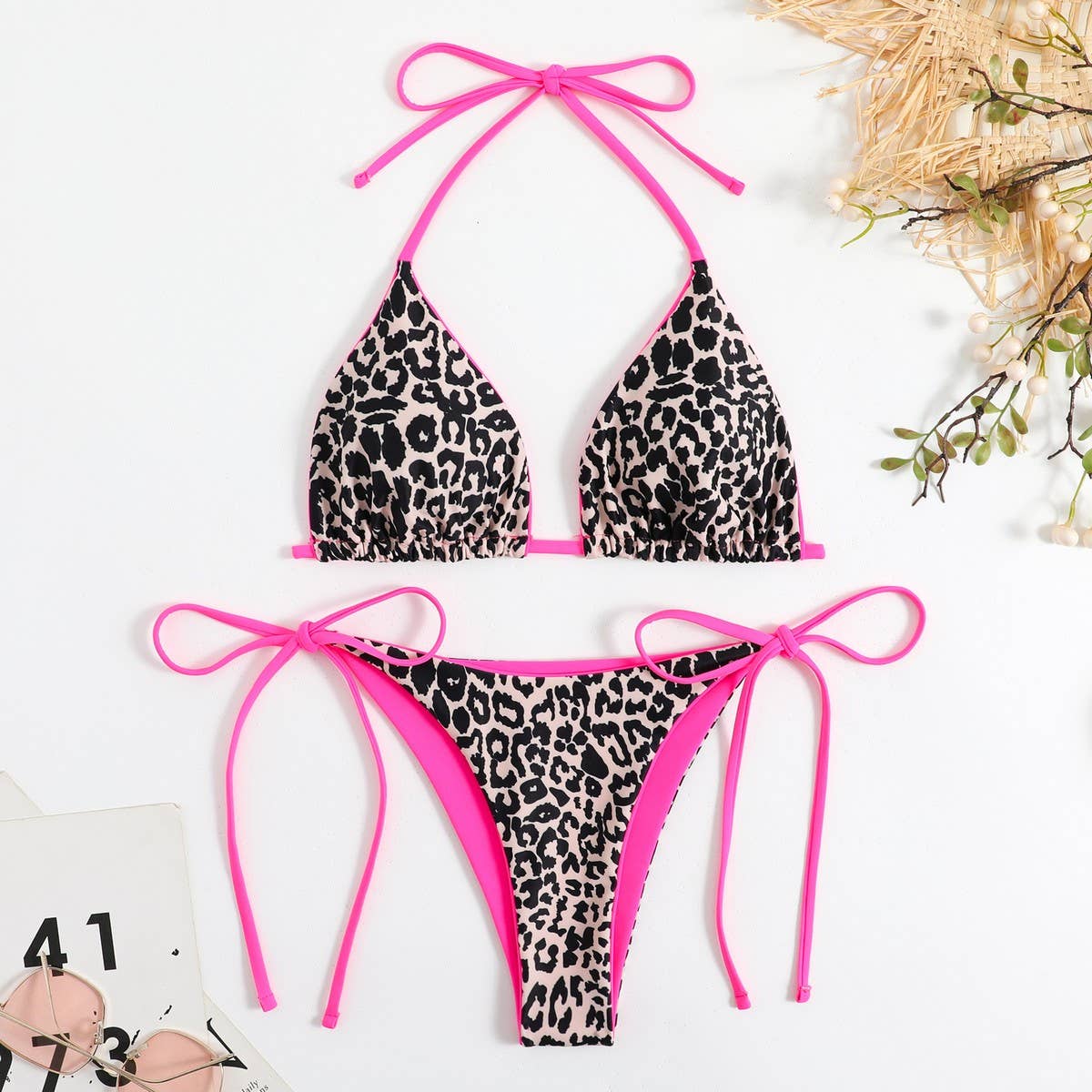 LEOPARD PRINT BIKINI SET - SEXY BACKLESS SWIMSUIT