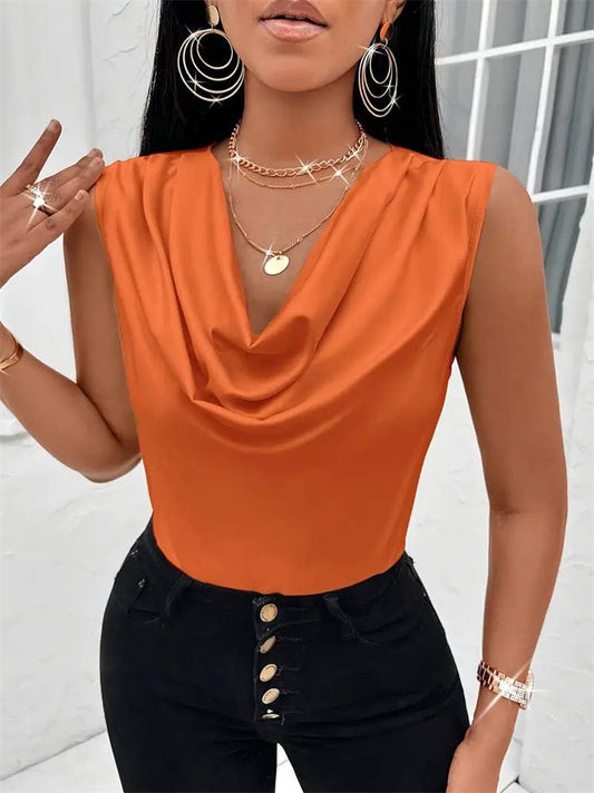 Sexy swing neck tank top sleeveless satin Top