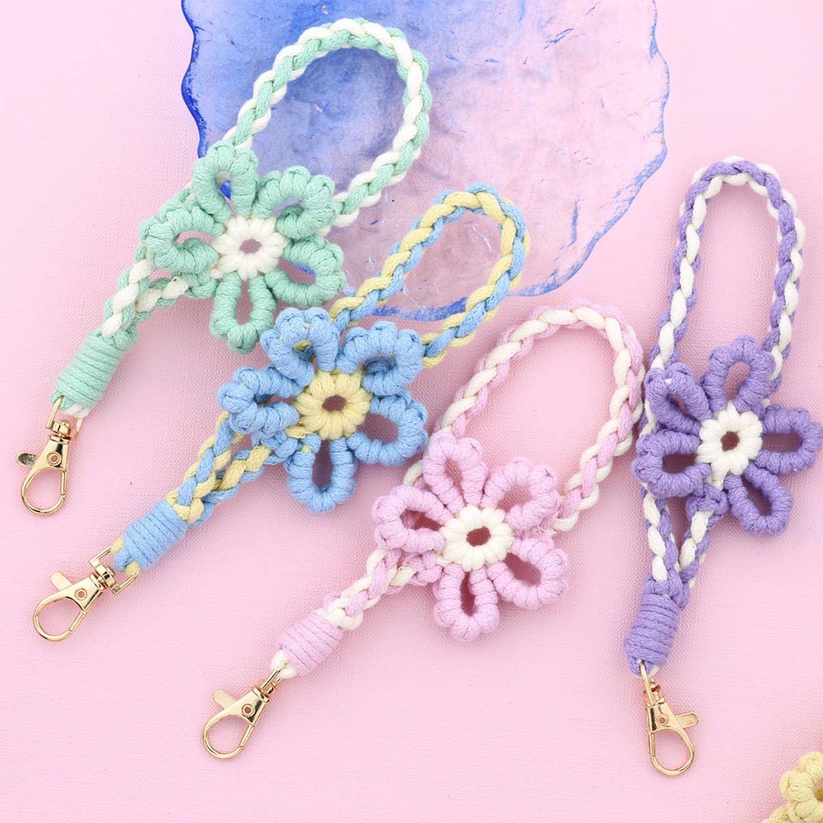 Handmade Colorful Wrist Strap Keychain with Flower_CWAB5024