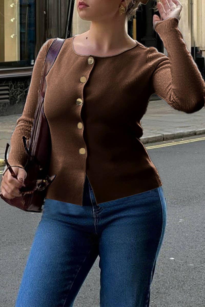 CWOCAL00755_LONG-SLEEVED BUTTON-DOWN KNIT TOP