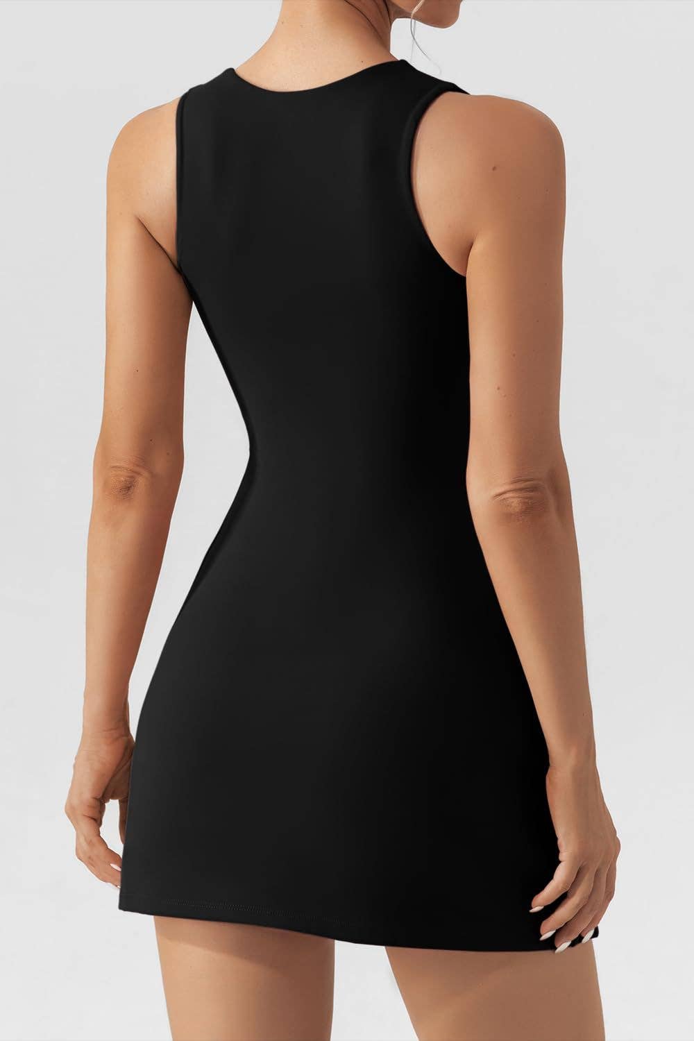 Sleeveless halter dress with square neck