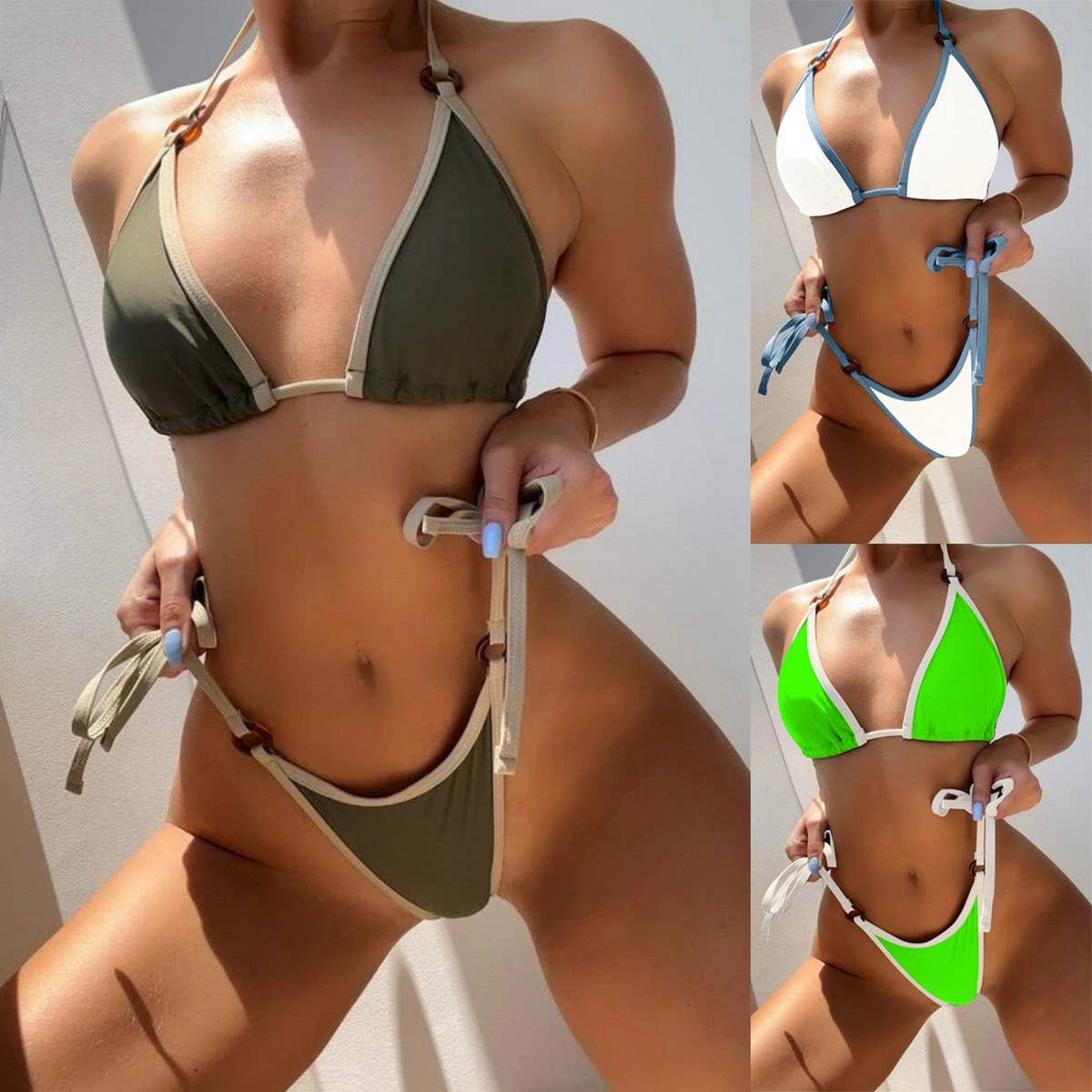 Solid Color Split Bikini - Sexy Sling Swimsuit_CWMW0147