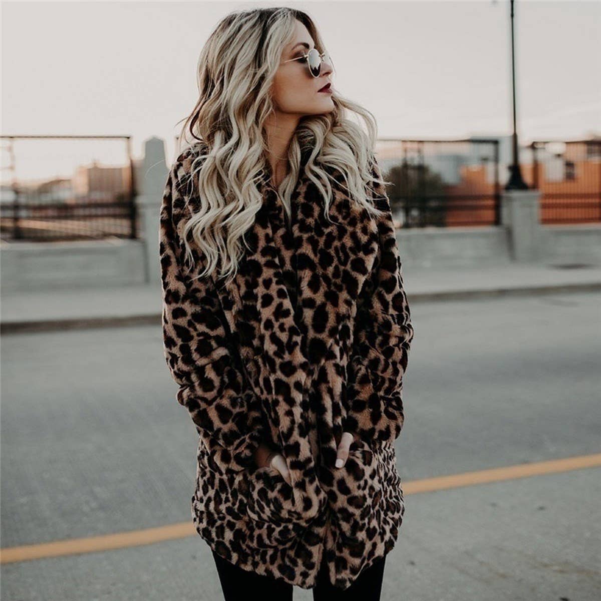 Leopard Faux Fur Coat Women Mid-Length Winter