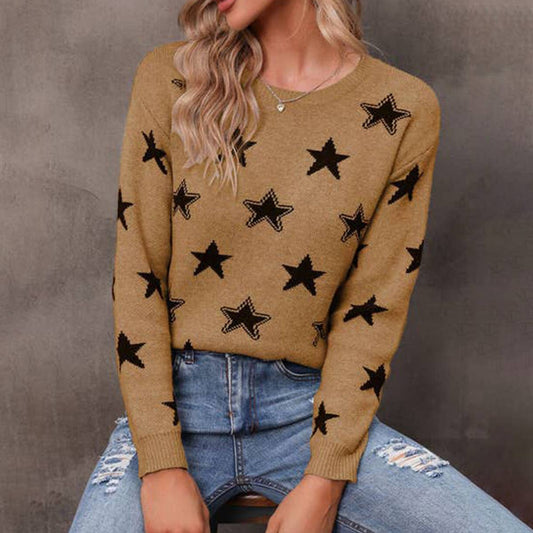 Star jacquard pullover slim knit sweater