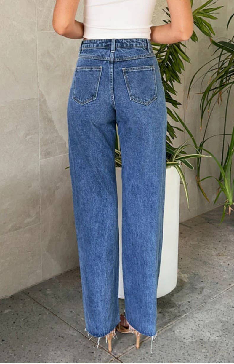Beaded fringed straight tube washed fashion jeans