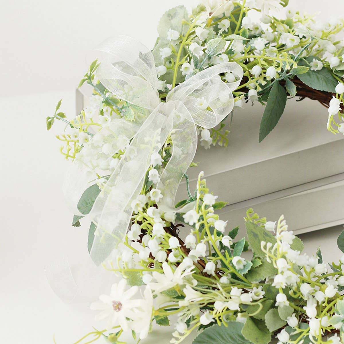 Spring Artificial Bellflower Bow Wreath Decor_CWAJE05383