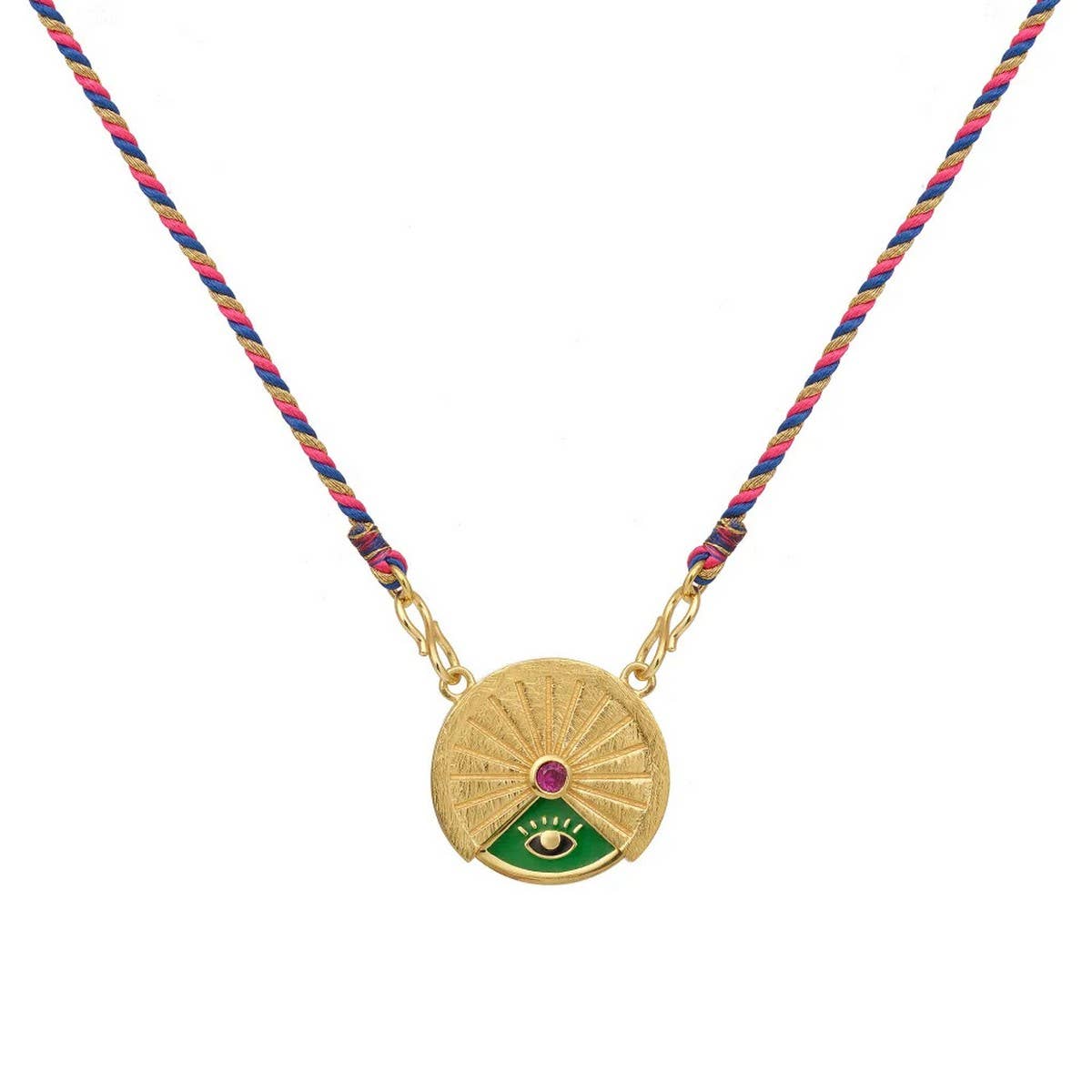 GOLD-PLATED NECKLACE WITH COLORFUL ROUND PENDANT